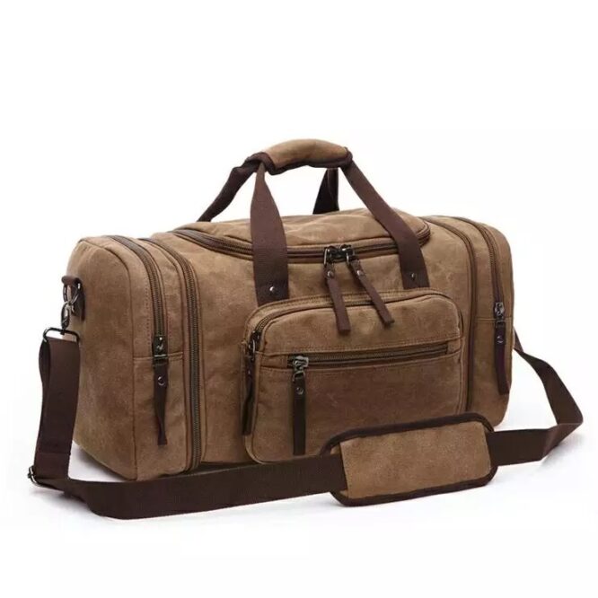 brown travel bags