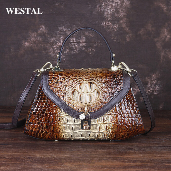 WESTAL Crocodile Pattern Handbag Ladies Shoulder Sling Crossbody Leather Bag Cowhide Bag Genuine Leather Handbags for Women - Image 6