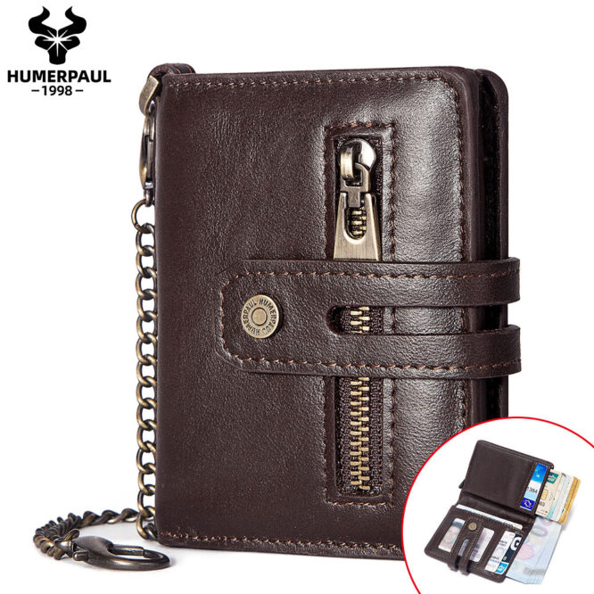 HUMERPAUL Unisex Coin Pocket Key Chain Minimalist Genuine Leather Card Holder Card Wallet Pop Up Custom Metal RFID Card Wallet - Image 6