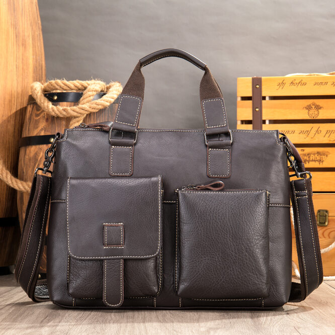 Mens Messenger Briefcases Bag Genuine Leather Laptop Bag Computer Briefcase Handbag Shoulder Crossbody Bags for Document - Image 6