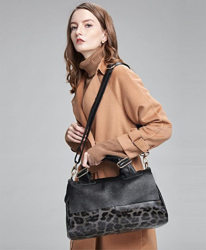 Westal Fashion Large Capacity Leather Bags Women Handbags Leopard Print Genuine Leather Shoulder Bag Leather Handbag For Women - Image 5