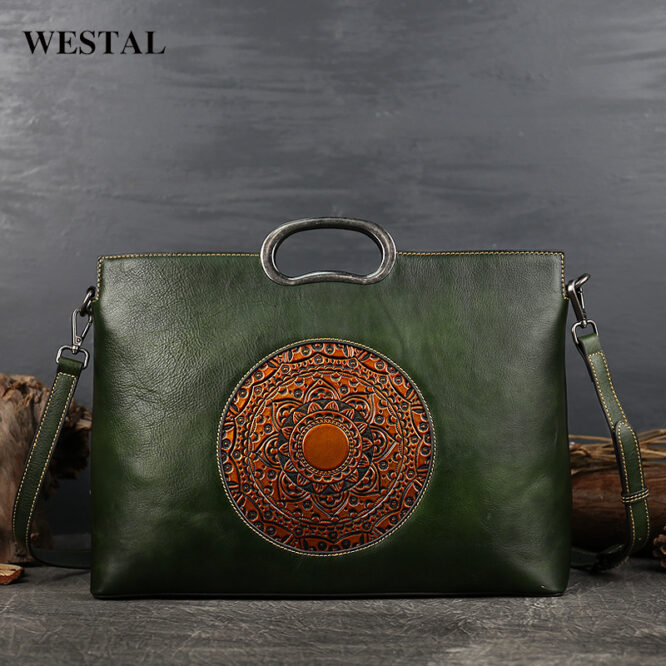 Westal Lady Retro Embossing Totem Crossbody Bag Satchel Shoulder Bag Genuine Leather Luxury Purses and Handbags for Women - Image 5