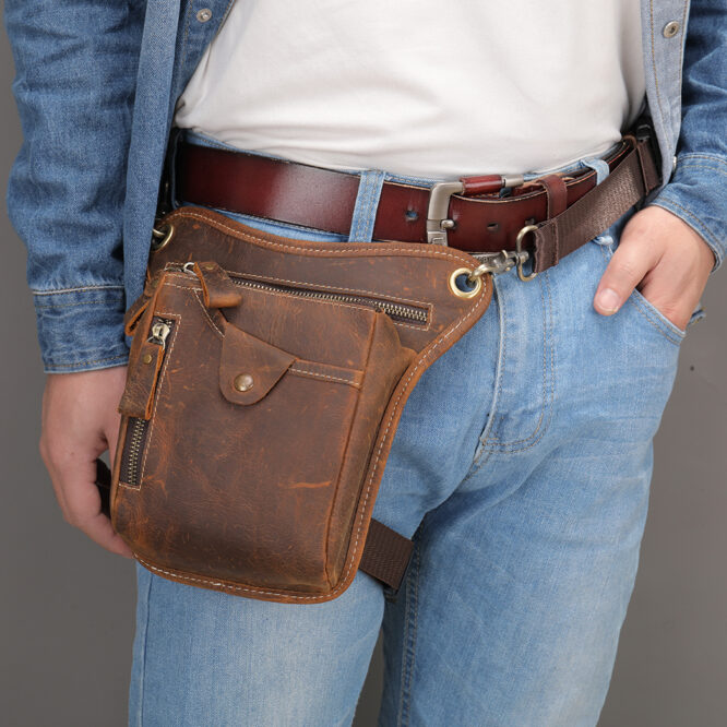 Marrant Men Motorcycle Side Bag Leather Waist Bag Genuine Leather Male Fanny Pack Belt Pouch Men Crazy Horse Leather Belt Bag - Image 6