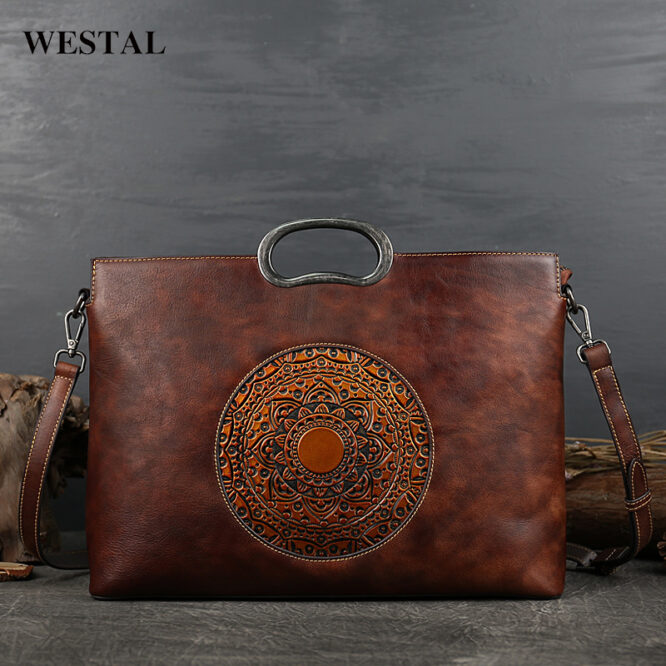 Westal Lady Retro Embossing Totem Crossbody Bag Satchel Shoulder Bag Genuine Leather Luxury Purses and Handbags for Women - Image 4