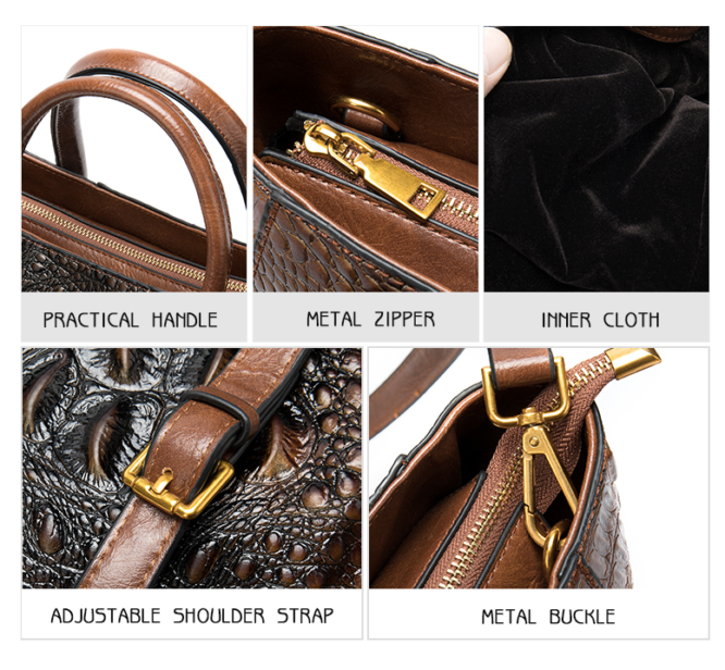 Ladies Crocodile Pattern Genuine Leather Vintage Handbag Large Capacity Women Shoulder Bag Shopping Luxury Bag - Image 4