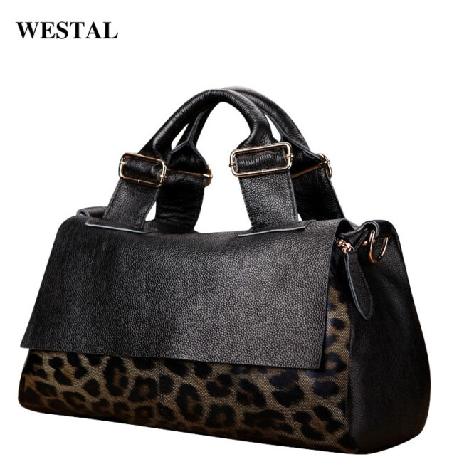 Westal Fashion Large Capacity Leather Bags Women Handbags Leopard Print Genuine Leather Shoulder Bag Leather Handbag For Women - Image 6