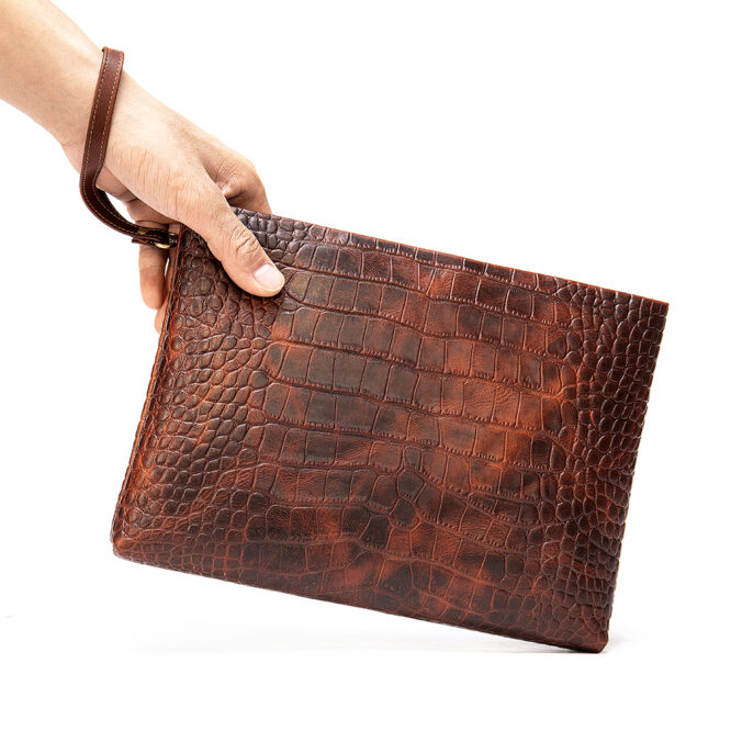 Men Vintage Genuine Leather Crocodile Pattern With Wristlet Clutch Bag Leather Man Purse Handbag Clutch Wallet for Men - Image 6