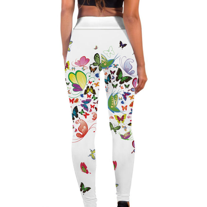 Printed Floral Butterfly Leggings High Waist Slim Yoga Pants Leggings - Image 3