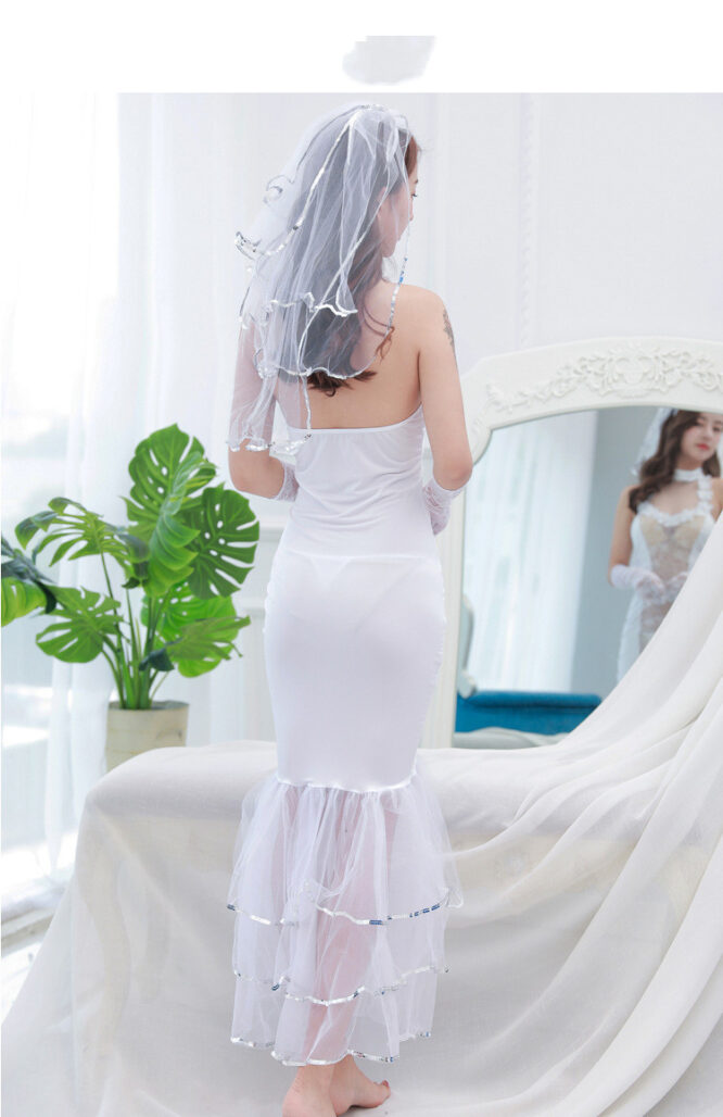 Transparent Lace Long Dress Bridal Gown Wedding Nightdress - Image 4