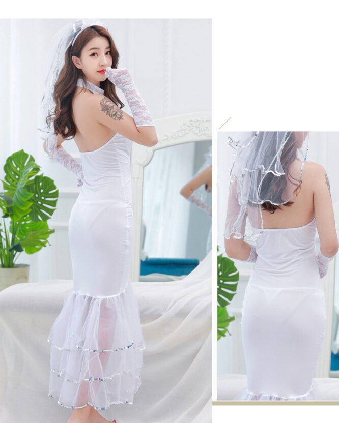 Transparent Lace Long Dress Bridal Gown Wedding Nightdress - Image 3