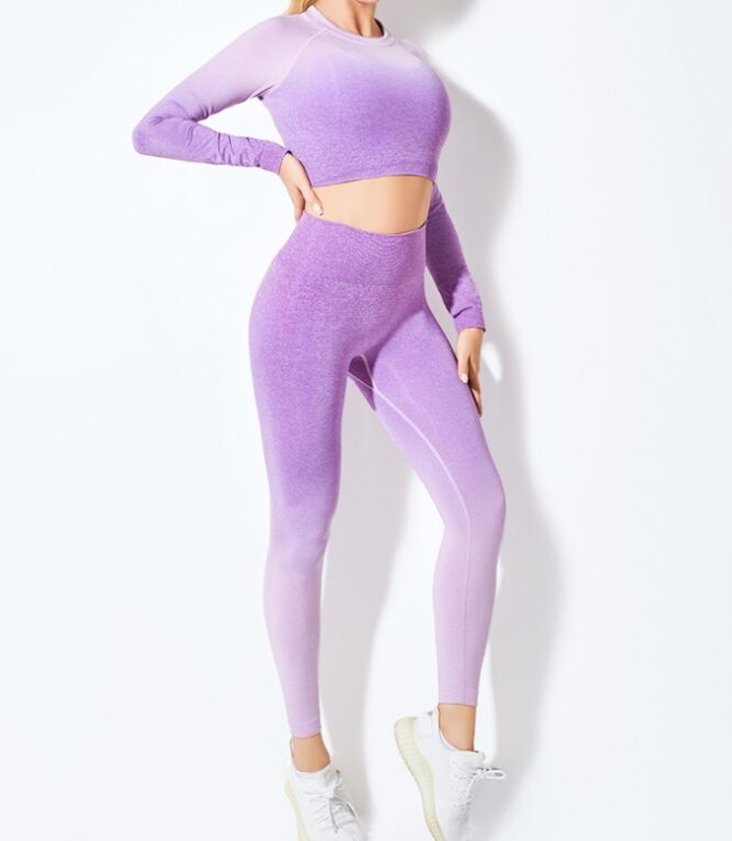 Yoga Wear Long Sleeve Suit Women Seamless Gradient Fitness Wear - Image 5