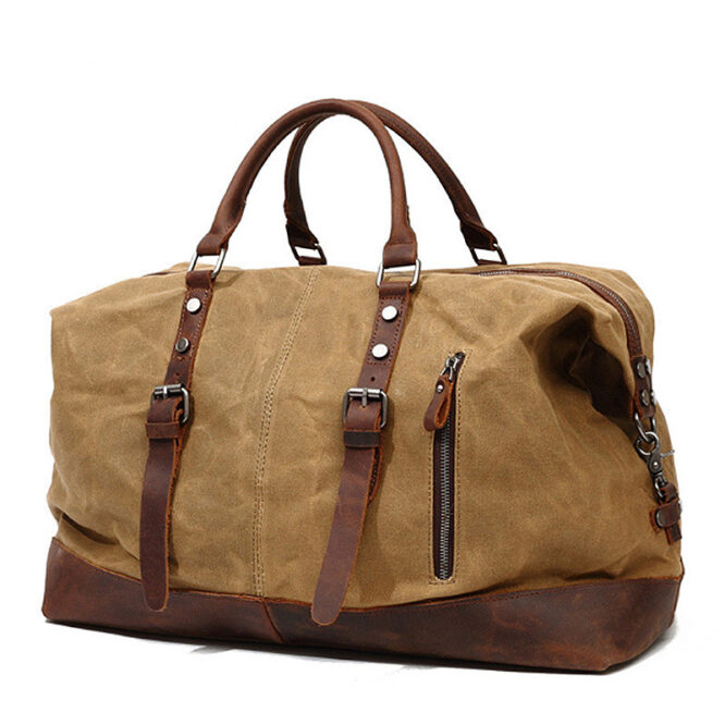 Waterproof Canvas Duffel Bag Genuine Leather Weekend  Overnight Carryon Hand Bag