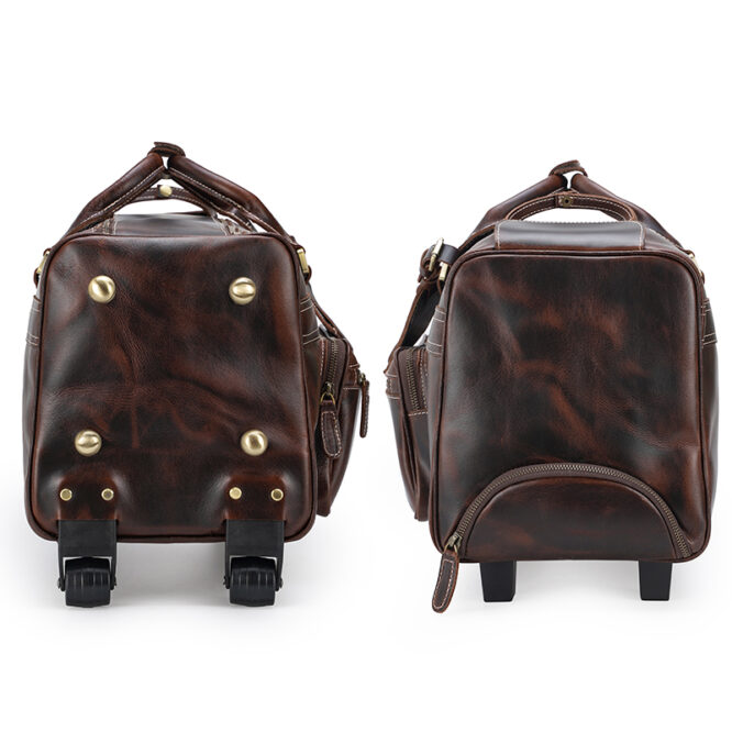 Genuine leather trolley bag wheeled leather duffle bag Leather duffle bag with wheels - Image 3