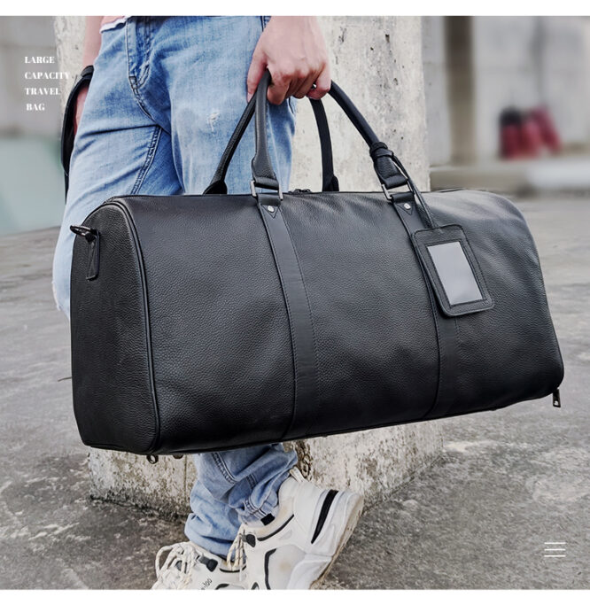 Waterproof Large-Capacity Genuine Leather  Luggage Travel Duffle Bag For Men - Image 3