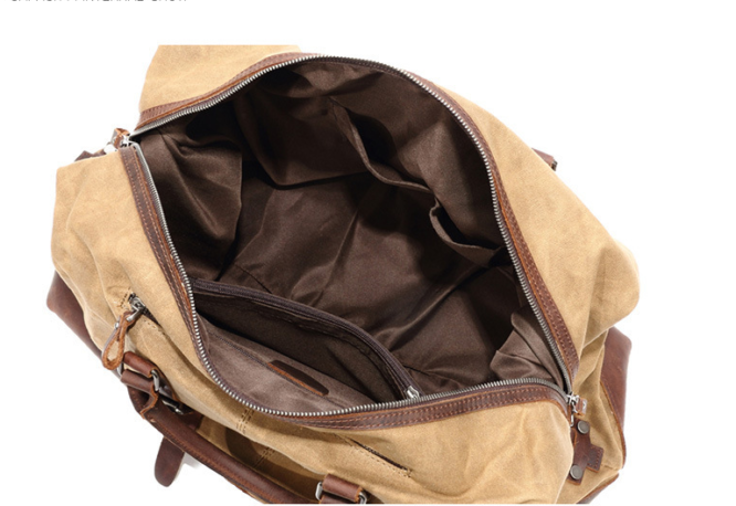 Waterproof Canvas Duffel Bag Genuine Leather Weekend  Overnight Carryon Hand Bag - Image 5