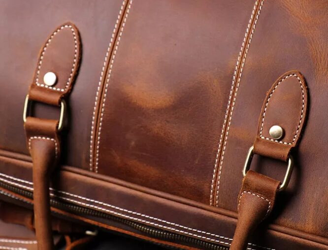 Vintage Style Duffel  Bags for Men Real  Leather Large Overnight Weekender Luggage Brown - Image 3