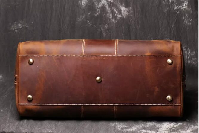 Vintage Style Duffel  Bags for Men Real  Leather Large Overnight Weekender Luggage Brown - Image 5