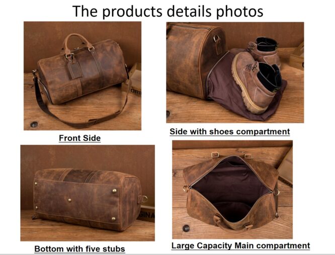 Handmade Custom Leather Duffle bags for Men and Leather Travel Overnight Weekend Sports Gym Duffel Carry On bag - Image 5