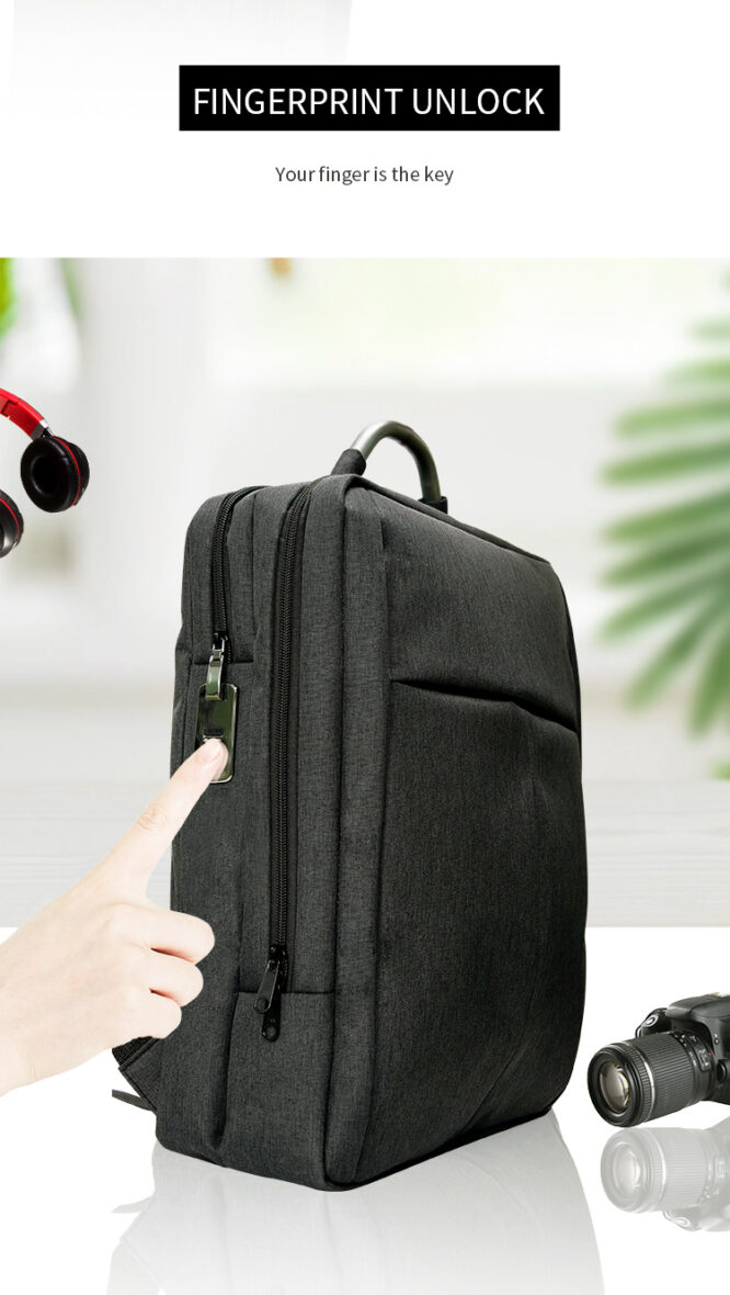 Travel Business duffle backpack  Waterproof Fingerprint Backpack Shoulder Pads black color Anti theft laptop bag