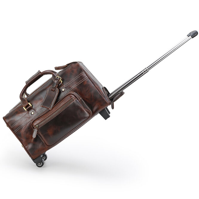 Genuine leather trolley bag wheeled leather duffle bag Leather duffle bag with wheels - Image 6