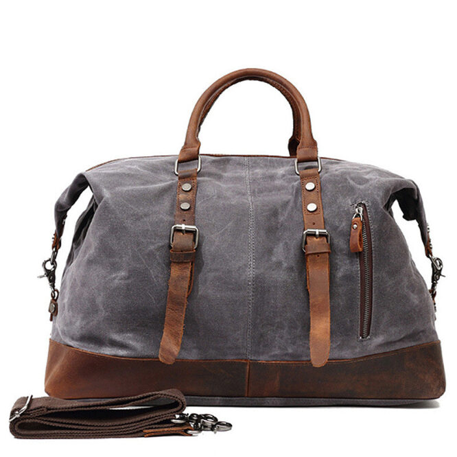 Waterproof Canvas Duffel Bag Genuine Leather Weekend  Overnight Carryon Hand Bag - Image 6