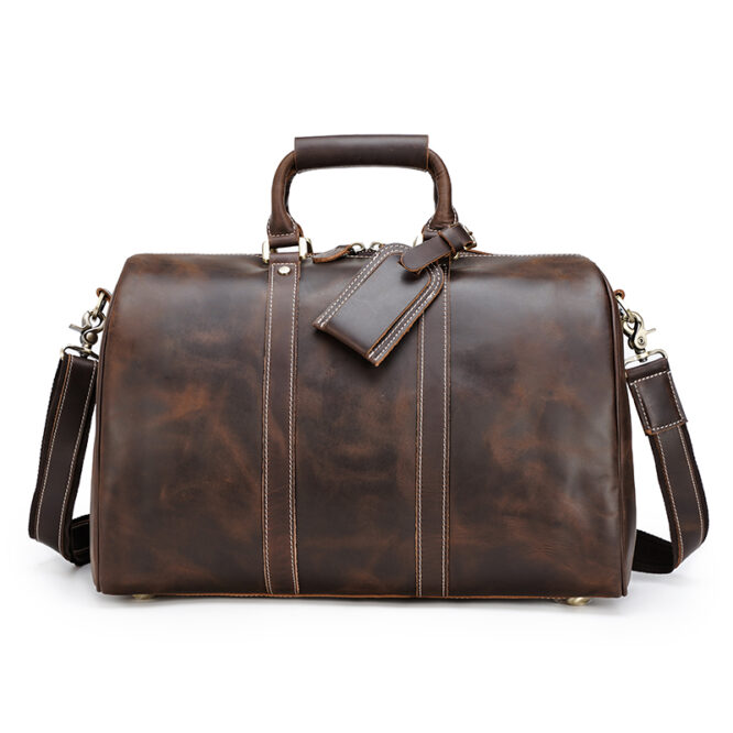 Duffle Full Grain Leather Holdall Weekender Luxury Retro Overnight Carry On Bag For men - Image 6