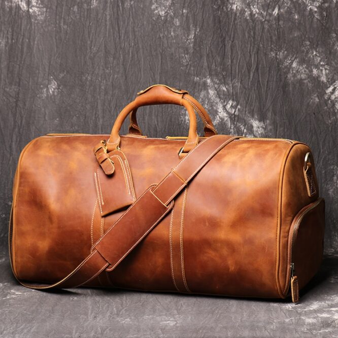 Handmade Custom Leather Duffle bags for Men and Leather Travel Overnight Weekend Sports Gym Duffel Carry On bag - Image 6