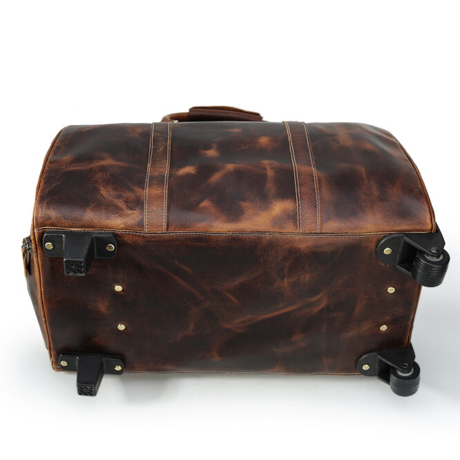 Brown Grain Leather Trolley Luggage Holdall Weekender Luxury Overnight Carry On Bag For men - Image 4