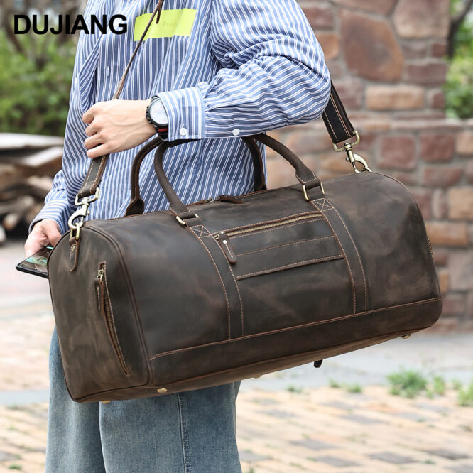 Vintage Luxury Weekend Gym Bag Waterproof Duffle Travel Bag Genuine leather Organizer Travel Bags Luggage for Men Traveling - Image 6