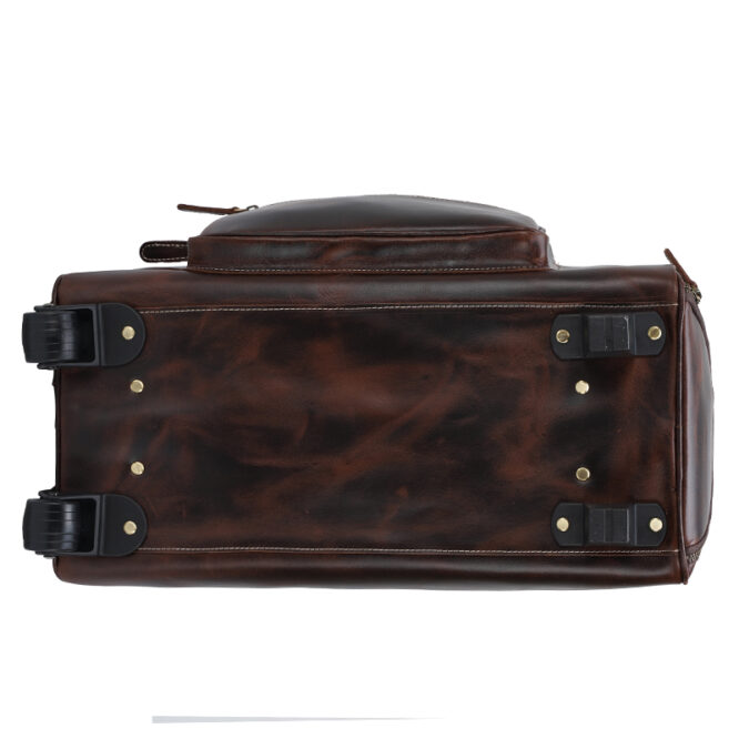 Genuine leather trolley bag wheeled leather duffle bag Leather duffle bag with wheels - Image 5