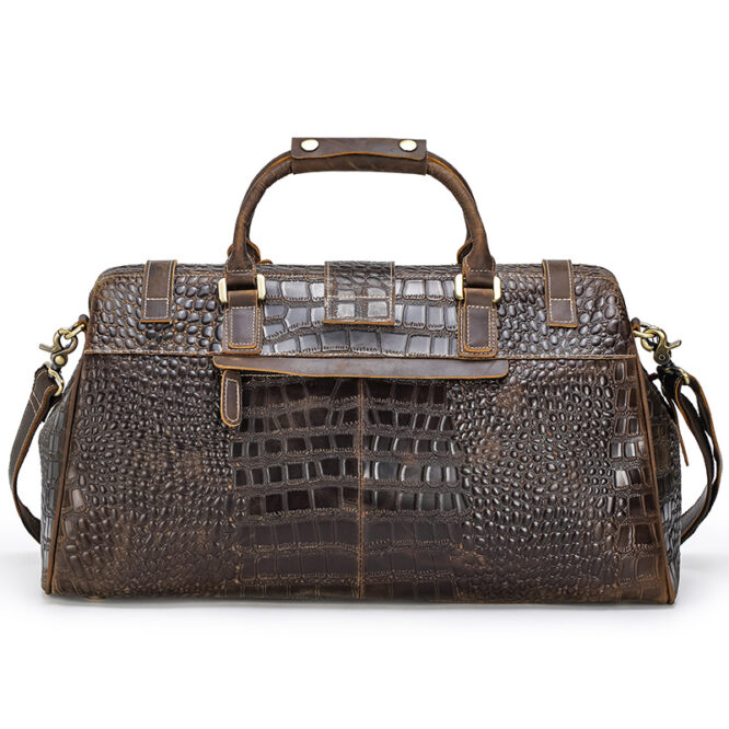 Luxury Genuine Leather Mens Crocodile Embossed Weekend Travel Bag - Image 2