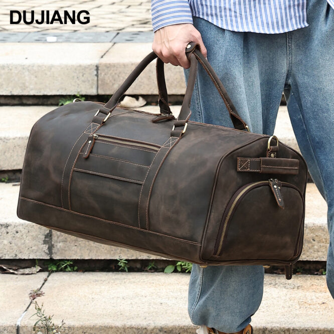 Vintage Luxury Weekend Gym Bag Waterproof Duffle Travel Bag Genuine leather Organizer Travel Bags Luggage for Men Traveling - Image 3