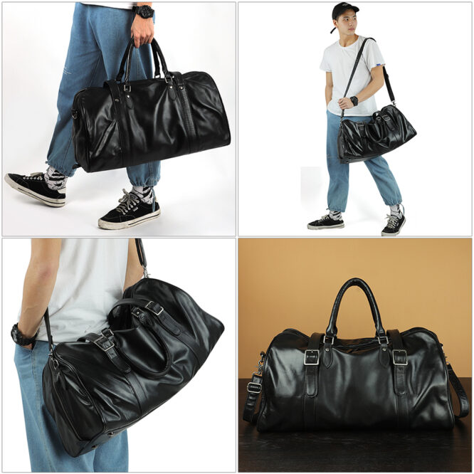 Genuine Leather Travelling Duffle Bag Mens Cow Travel Bag - Image 5