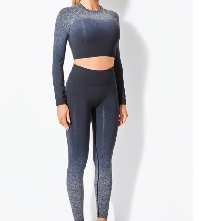 Yoga Wear Long Sleeve Suit Women Seamless Gradient Fitness Wear - Image 9