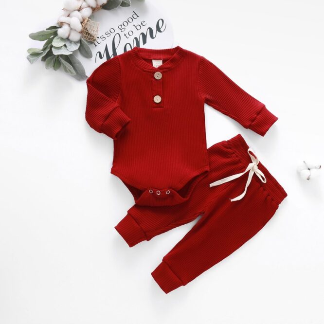Infant Newborn Baby Girls Boys Spring Autumn Ribbed Solid Clothes Sets Long Sleeve Bodysuits  Elastic Pants 2PCs Solid Outfits - Image 5