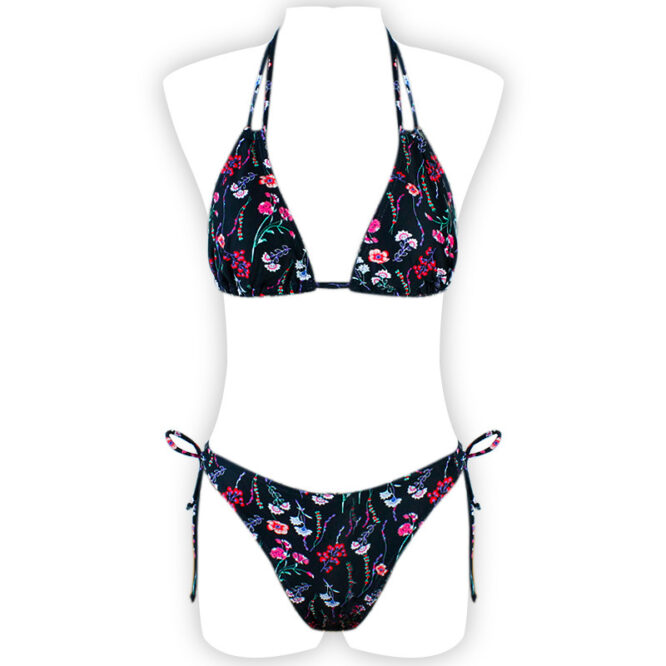 Printed Halter Lace Open Back European and American Sexy Split Bikini Swimsuit - Image 4