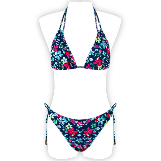 Printed Halter Lace Open Back European and American Sexy Split Bikini Swimsuit - Image 3