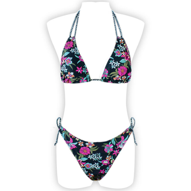 Printed Halter Lace Open Back European and American Sexy Split Bikini Swimsuit - Image 2