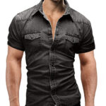 Men Denim Short-sleeved Slim Shirt Shirt - Image 8