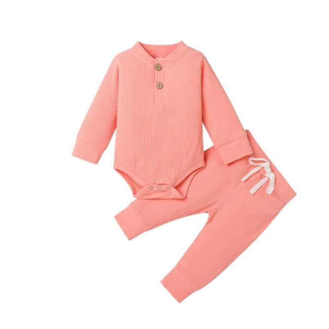Infant Newborn Baby Girls Boys Spring Autumn Ribbed Solid Clothes Sets Long Sleeve Bodysuits  Elastic Pants 2PCs Solid Outfits - Image 10