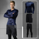 The new winter and winter sports suits, men's three sets of gym equipment, tight pants, fast dry basket jerseys, running training clothes - Image 2