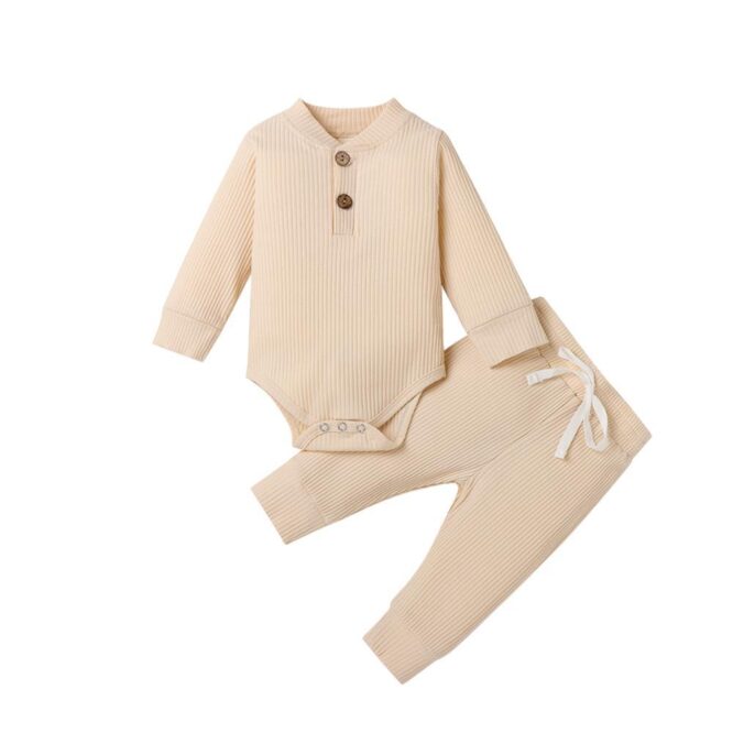 Infant Newborn Baby Girls Boys Spring Autumn Ribbed Solid Clothes Sets Long Sleeve Bodysuits  Elastic Pants 2PCs Solid Outfits - Image 7