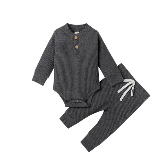 Infant Newborn Baby Girls Boys Spring Autumn Ribbed Solid Clothes Sets Long Sleeve Bodysuits  Elastic Pants 2PCs Solid Outfits - Image 8