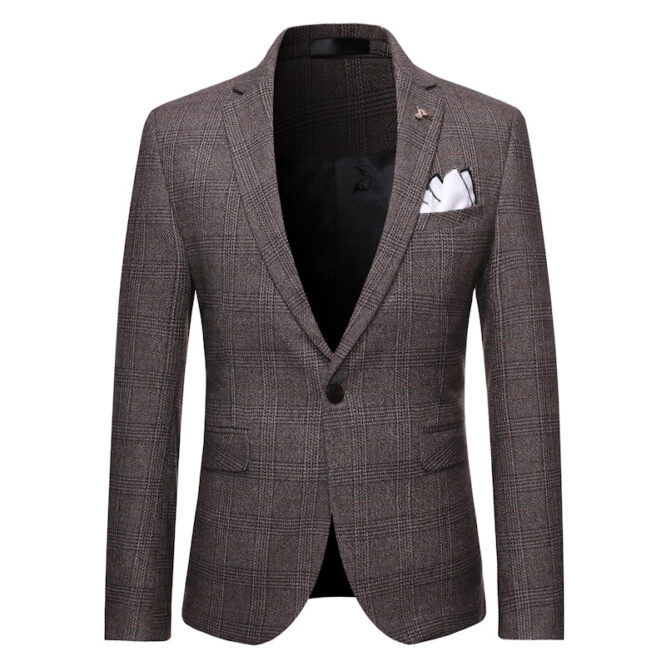 Plaid Korean Style Slim Men's Three-piece Suit - Image 5