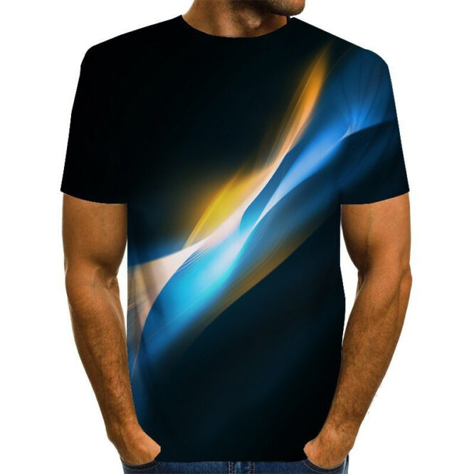 3D Digital Printing T-shirt European And American Fashion Trend Striped T-shirt - Image 7
