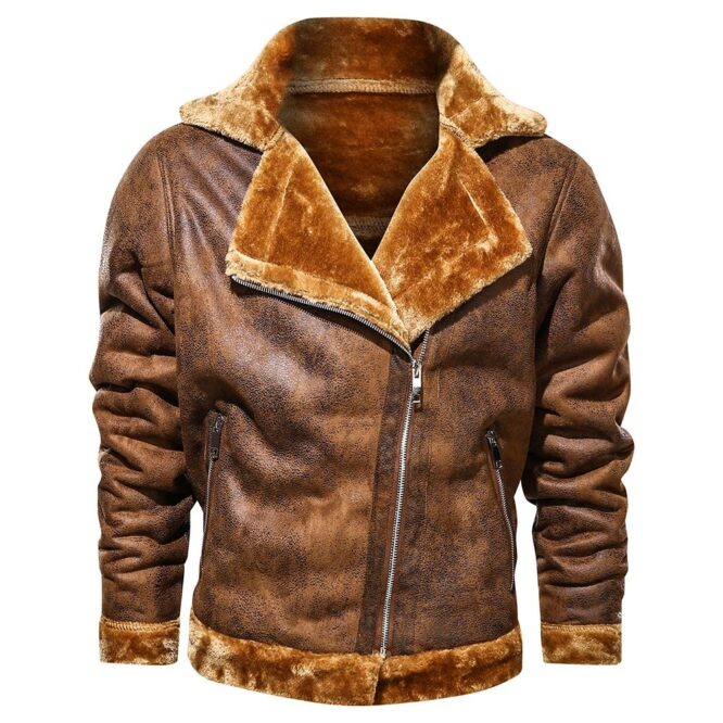 Retro Men Winter Suede Leather Jacket - Image 2