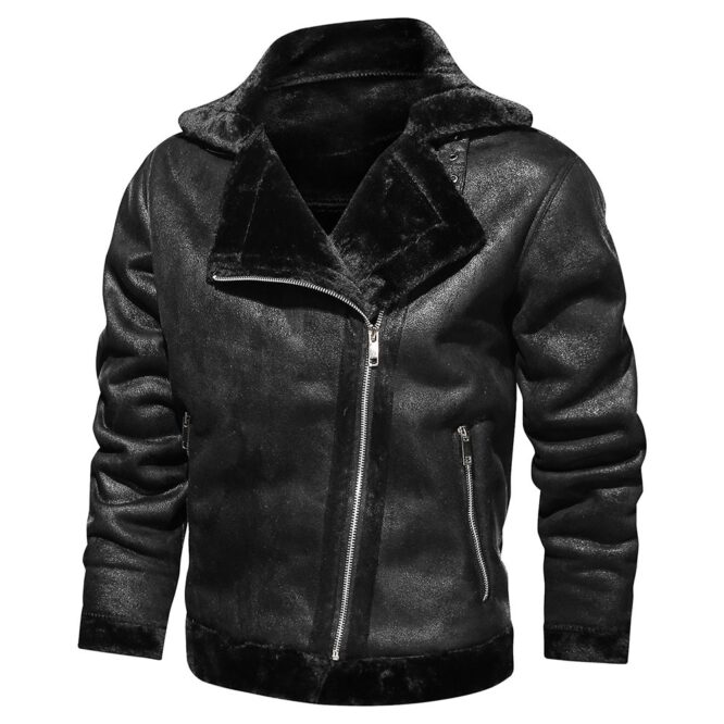 Retro Men Winter Suede Leather Jacket - Image 5