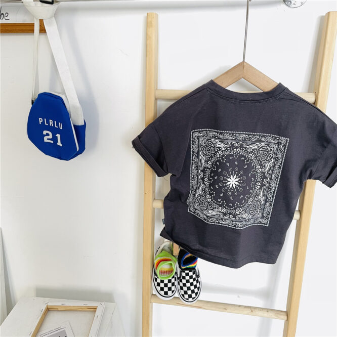 Boys' Short Sleeve T-shirt Summer Children's Summer Top Cotton Cashew Flower Printing Thin Loose Middle School Children's Half Sleeve Fashion - Image 4