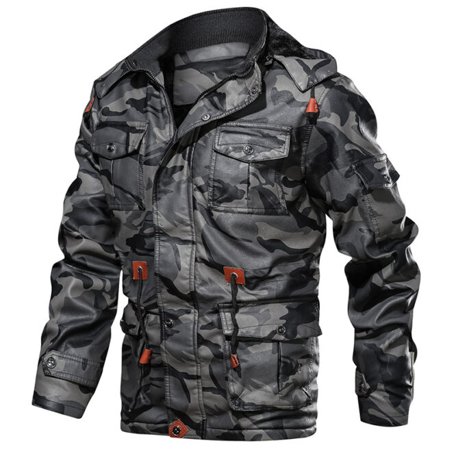 Winter Men Leather Jacket Thick Military Hooded Men Coats - Image 2