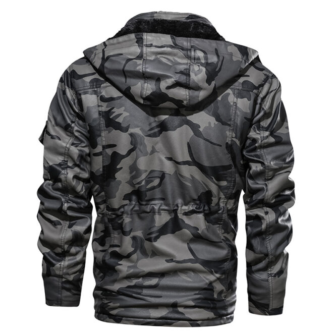 Winter Men Leather Jacket Thick Military Hooded Men Coats - Image 3